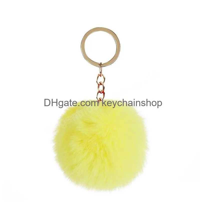 fluffy fur pom pom keychain solid color soft faux fur ball key chain women bag hanging pendant key holder keyring accessories