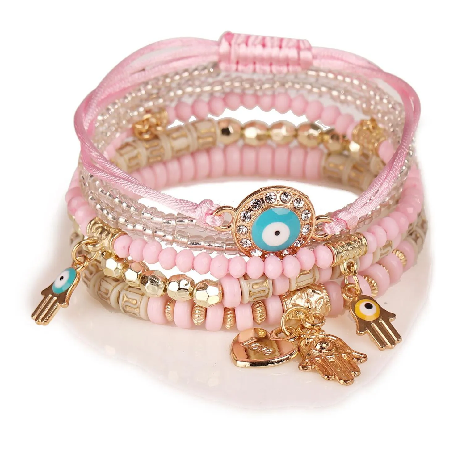 lucky hand evil blue eye charms multicolor bracelets bangles turkish multilayer beads boho statement women bracelet