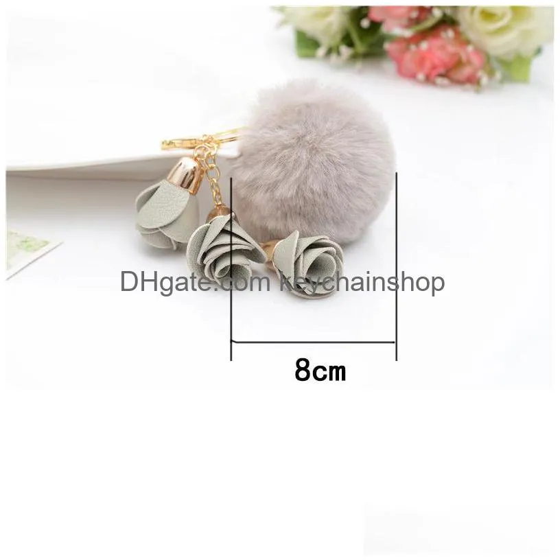 cute pompom car keychain for women men fur ball key ring holder pendant fashion key chain charm bag jewelry gift