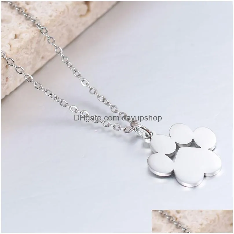 wholesale stainless steel cat dog paw print pendant necklace fashion chain necklaces for women girls animal jewelry collar new