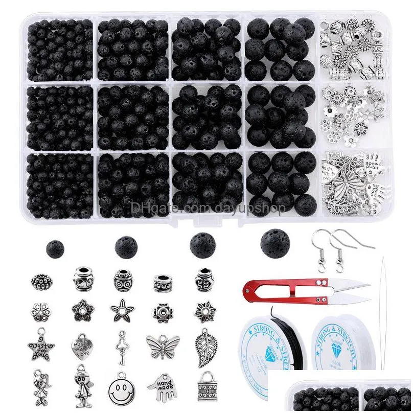 acrylic plastic lucite lava stone beads kits chakra beads set with elastic string for bracelet necklace diy spacers beads for jewelry making supplies