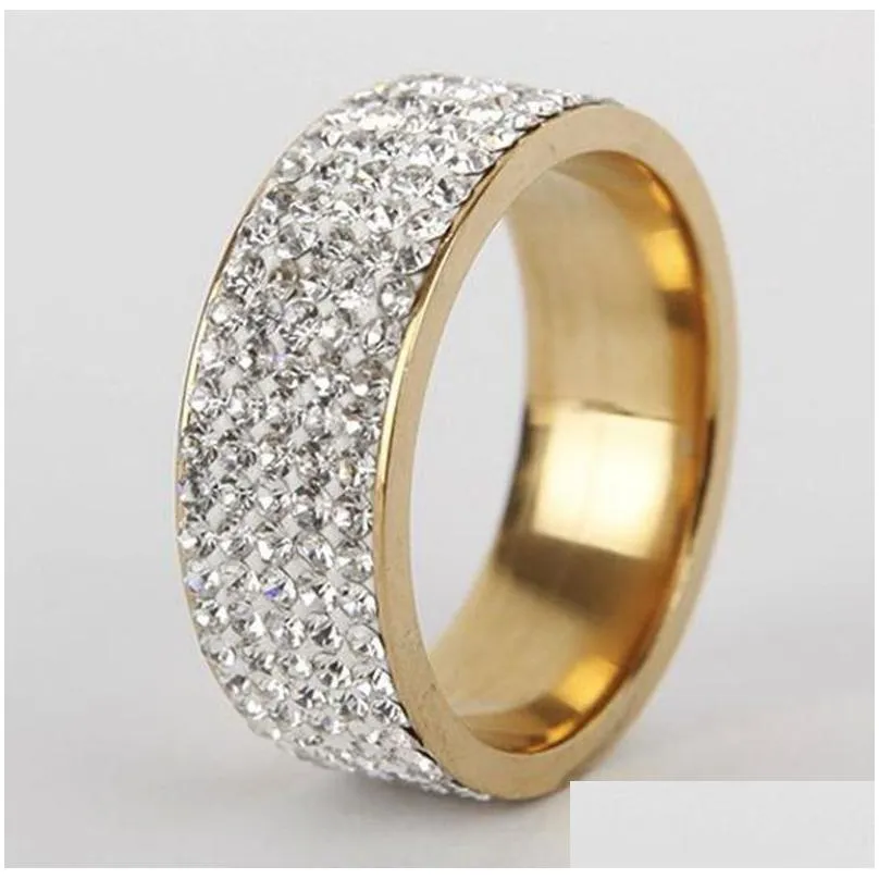 20pcs gold silver quality comfort-fit 5 rows zircon stainless steel cz wedding rings for men and women wholesale wedding engagement