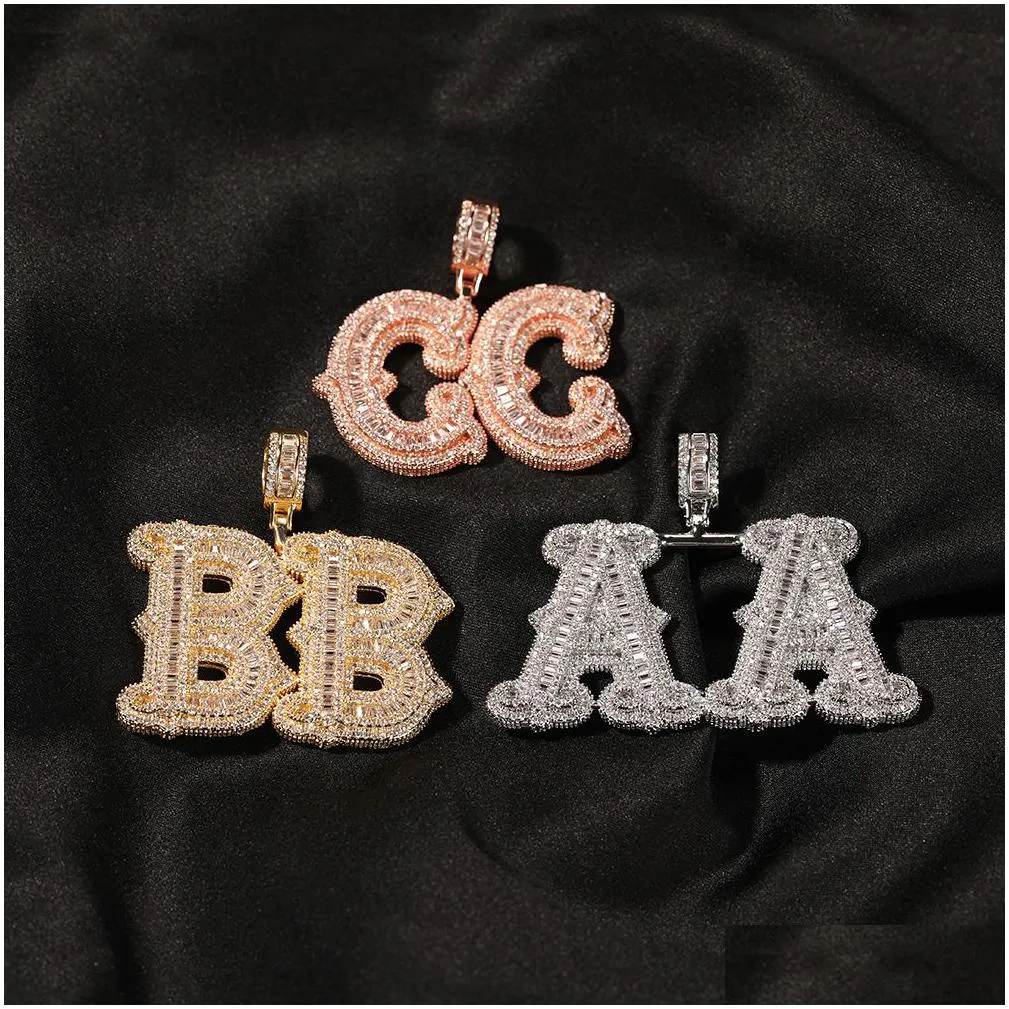 custom name iced out baguette cz initial letters pendant chain necklace hiphop punk jewelry for gift