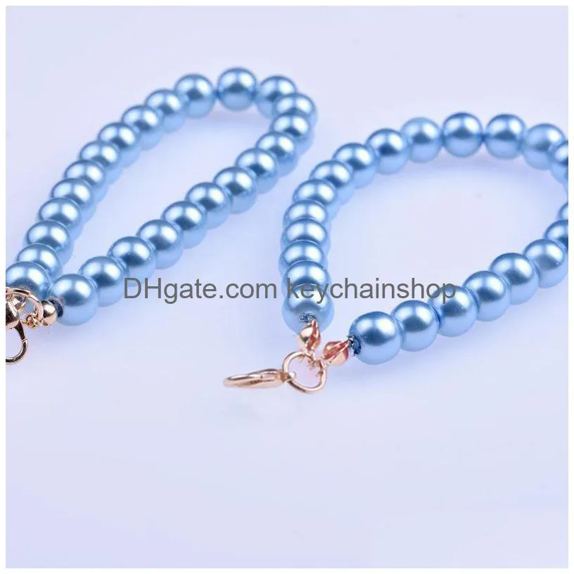 imitation pearl keyring for women couple car bag pendant key chains gift ornament keyfob key holder jewelry accessory