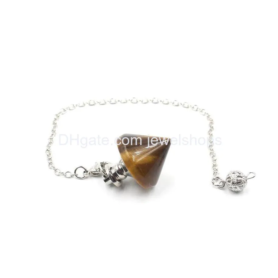 cone crystal stone pendulum dowsing amethyst lapis charm pendant with brass chain pendulums for divination amulet