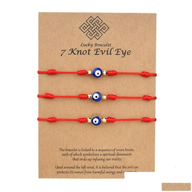 evil blue eye 7 knot lucky bracelets adjustable red string amulet for women men little boys & girls