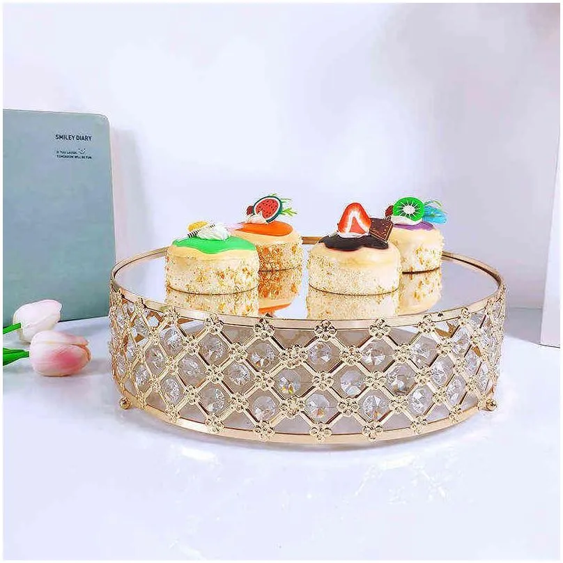 gold mirror metal cake stand round cupcake wedding birthday party dessert pedestal display plate home decor 211110