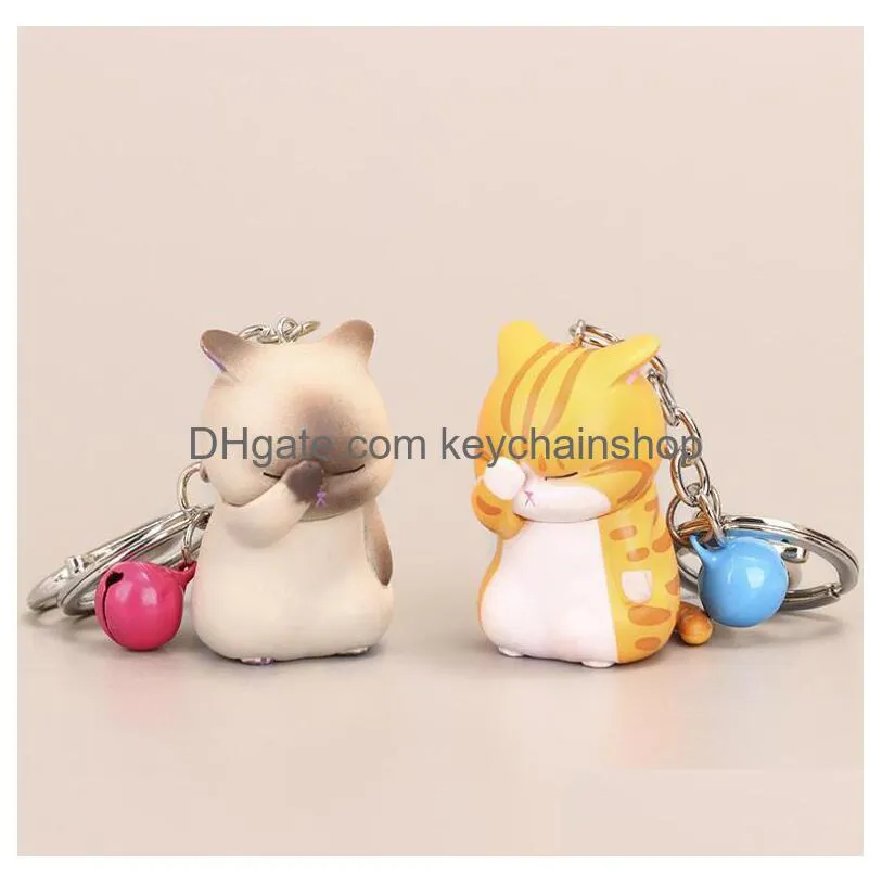 cartoon cute kitten face covering cat keychain resin key chain orange cats bell bag pendant small gift
