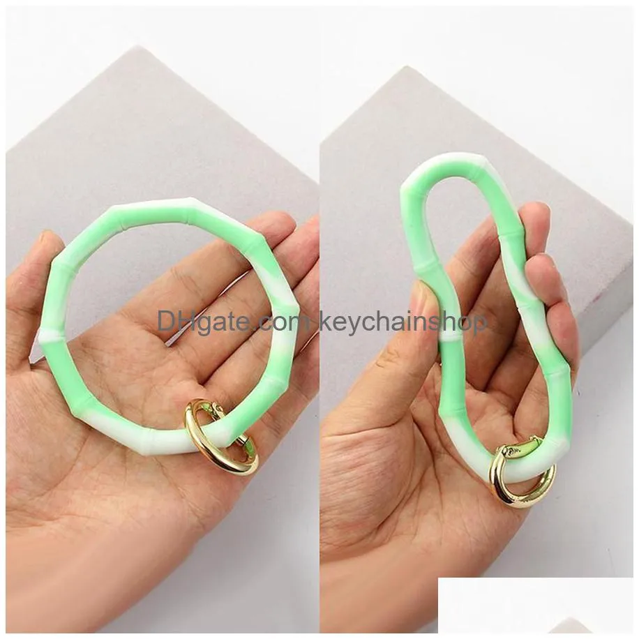 10 colors silicone wristlet keychain bracelet bangle keyring large circle bamboo sports bracelet women girls