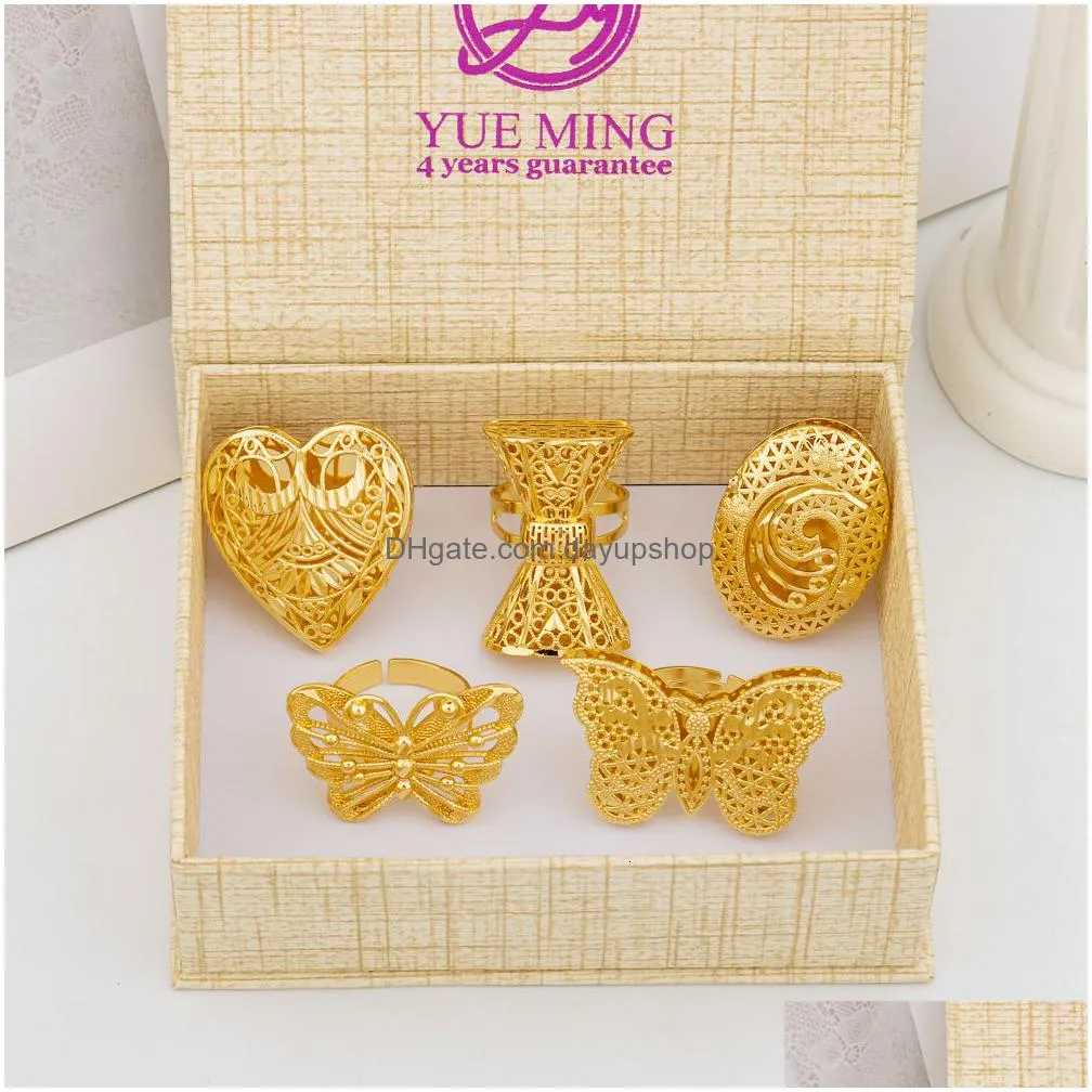 Wedding Rings Wedding Rings Italian Gold Plated Jewelry Set Unique Finger Ring Women Big Style Flower Elegant Jewellery Sets Adjustabl Dhyb4