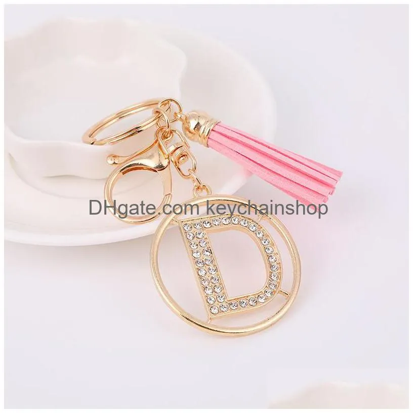 initials letters keychains rhinestone pendant key chain ring alphabet crystal tassels cute car keyring holder charm bag gifts