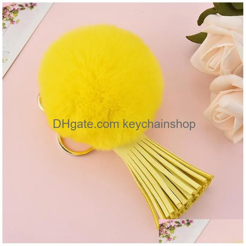artificial rabbit fur key rings jewelry fashion fluffy plush ball keychains cute tassel pompom keyring bag charm for women