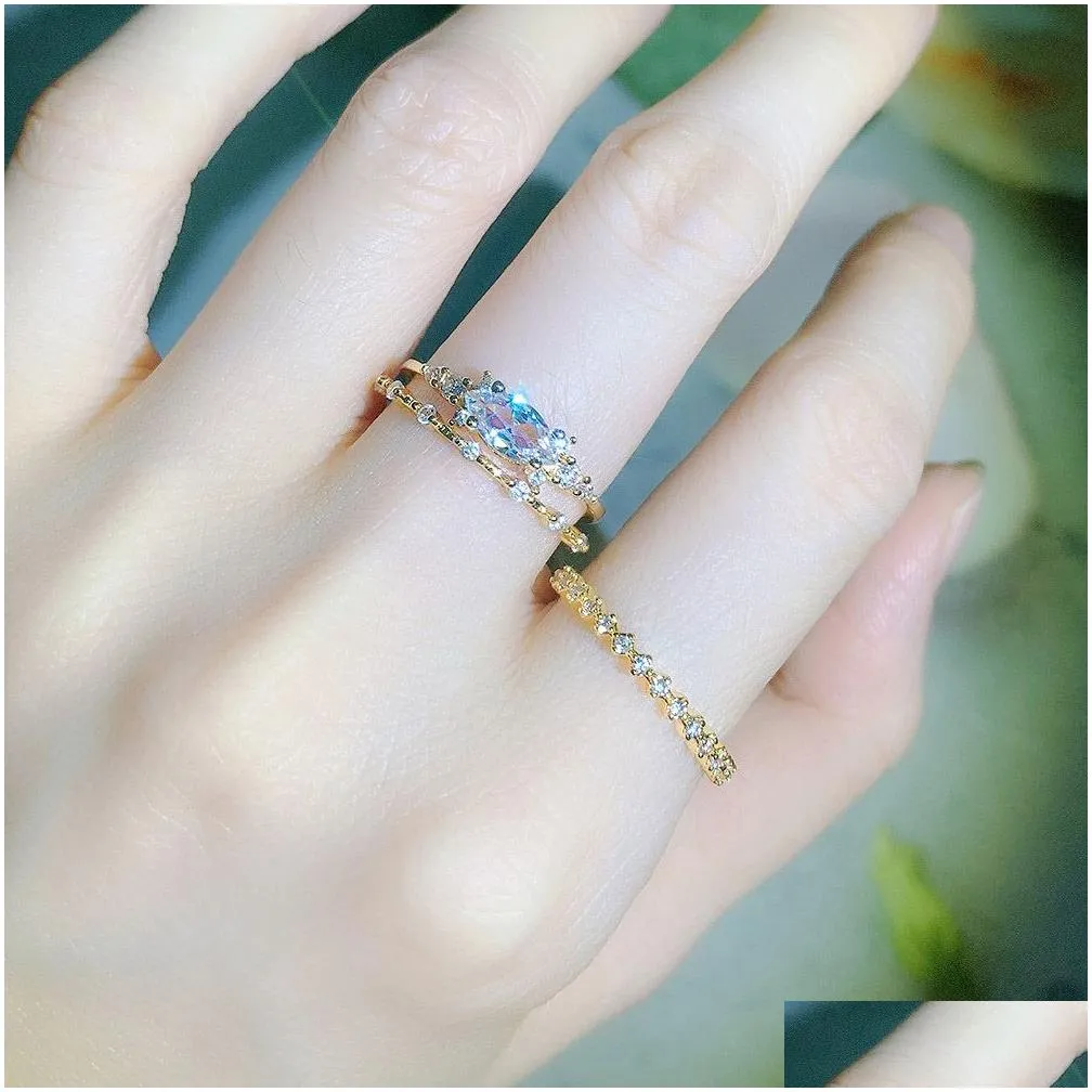 tiny small ring set for women gold color cubic zirconia midi finger rings wedding anniversary jewelry accessories gifts kar229