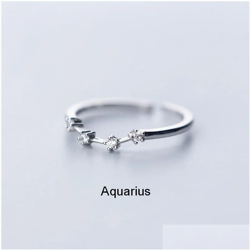 inlaid cubic zircon 12 constellation zodiac sign rings for simple silver color adjustable ring jewelry gift