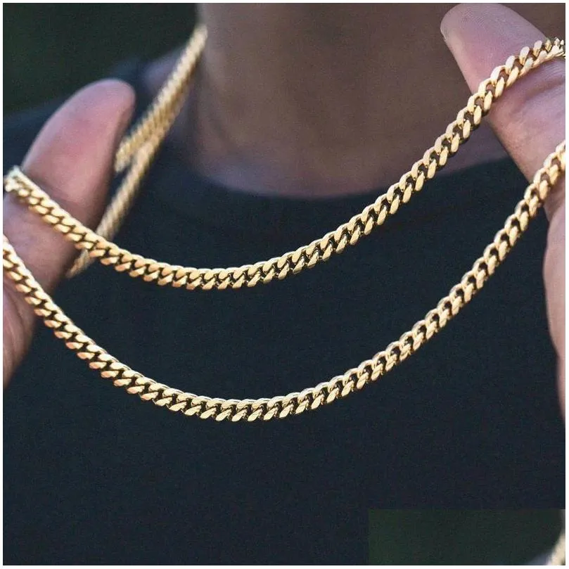 cuban chain necklace for men women basic punk stainless steel curb link chain chokers vintage gold tone solid metal collar