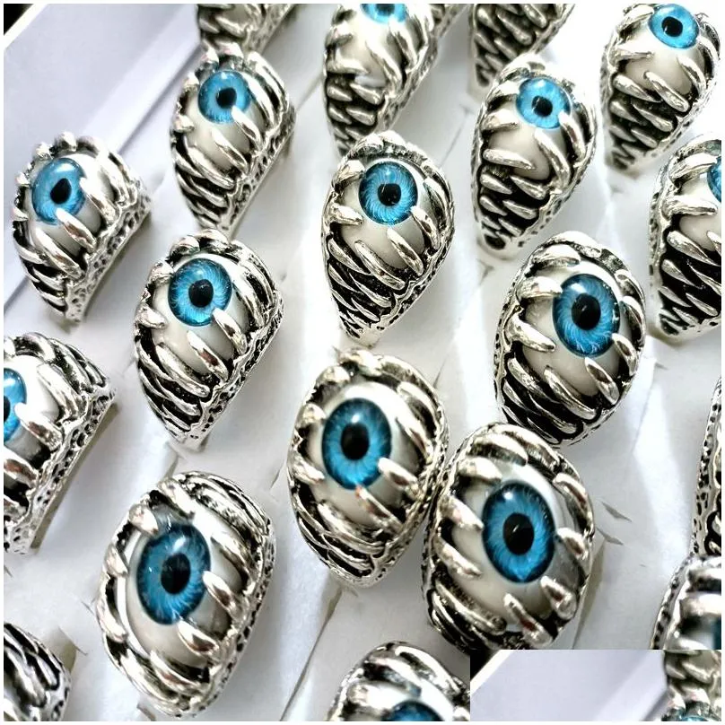 wholesale lots 30 blue eye claw silver charming jewelry rings