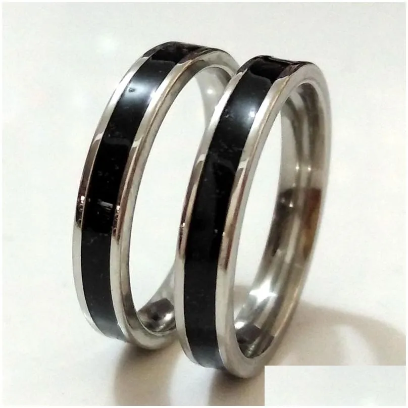 50pcs black enamel 4mm silver stainless steel wedding band rings men women fashion finger ring wholesale trendy jewelry sale party