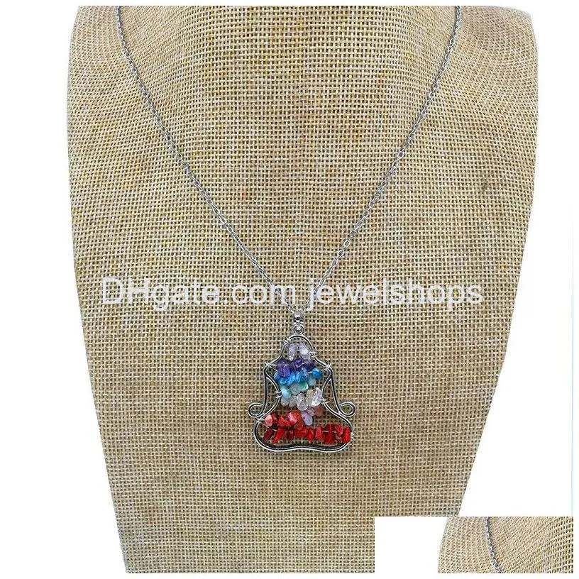 seven chakra chip stone yoga pendant vintage red copper plated meditation pendants with brass chain leather chain necklace for man woman