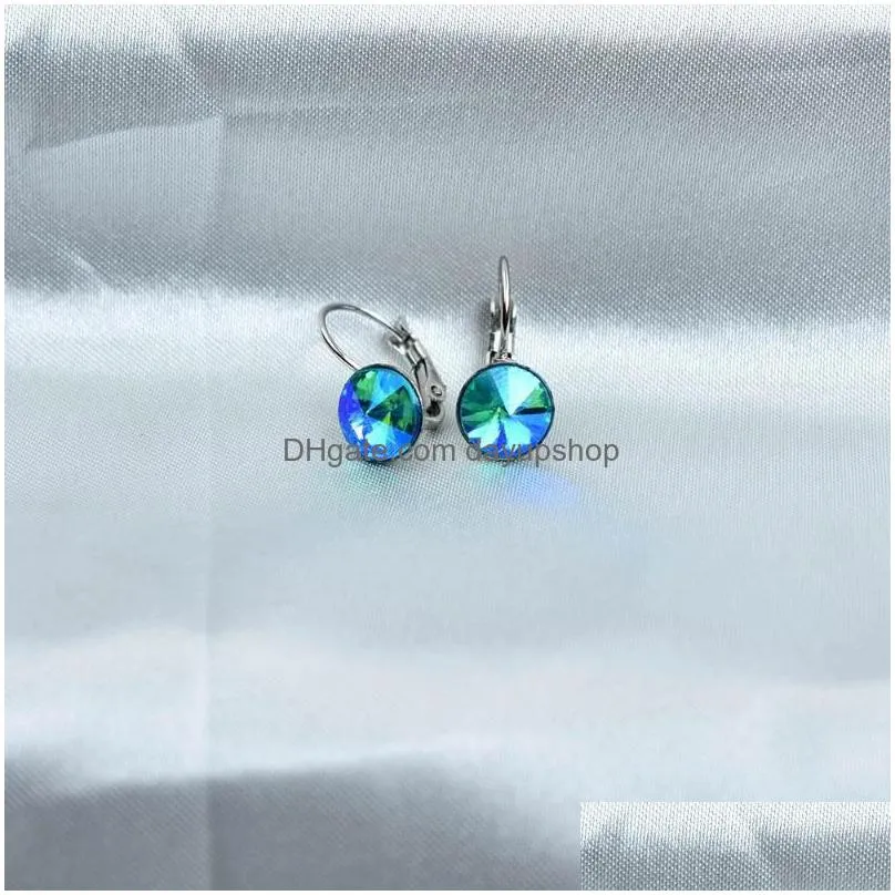 dangle earrings 8mm multicolored round crystal drop stainless steel earring wedding party geometric jewelry blue earings bijoux