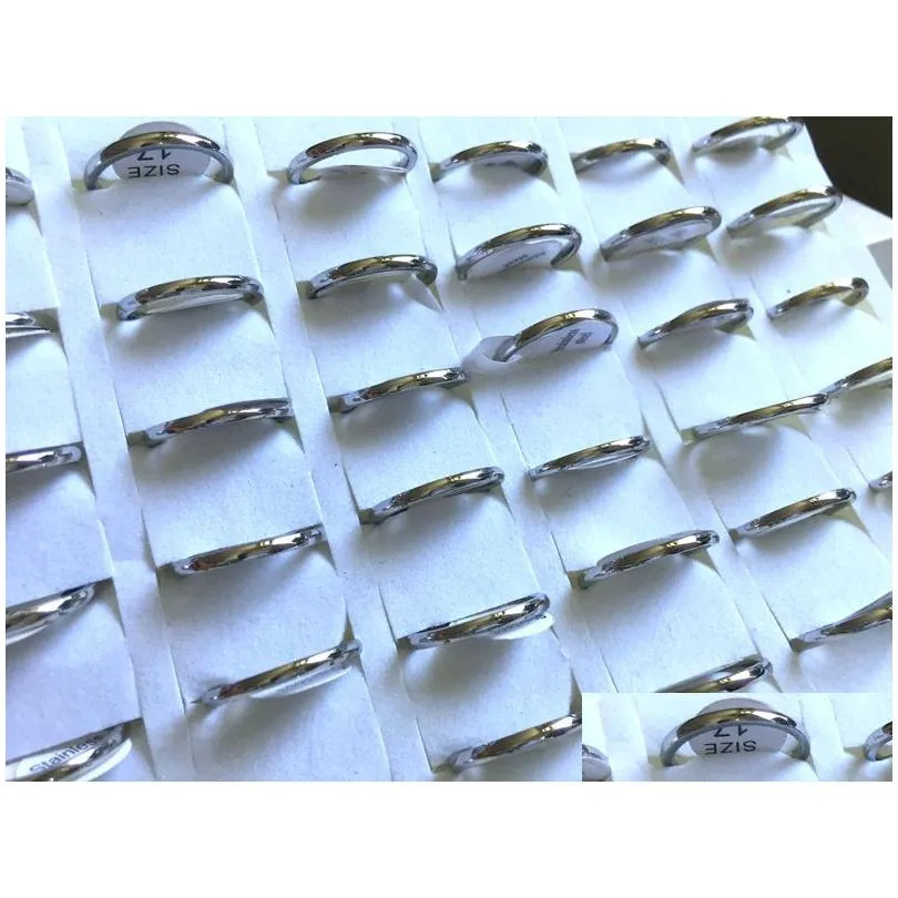 30pcs wide 2mm silver band ring comfort-fit quality 316l stainless steel wedding engagement ring men women elegant classic finger ring