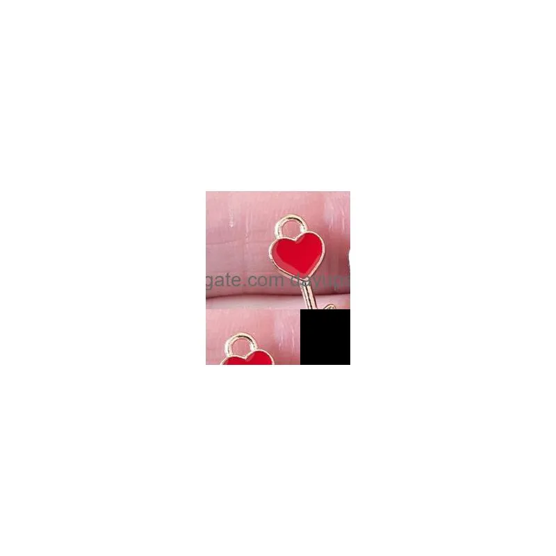 50pcs red heart shaped lock key pendant charm for diy jewelry making bracelets charms necklace earrings keychains bookmark zipper pull