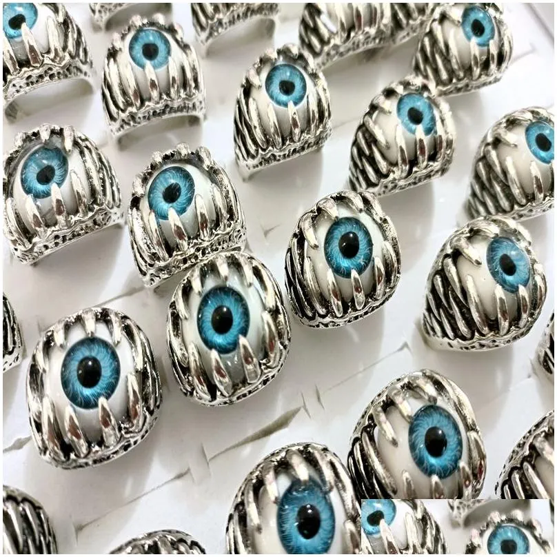 wholesale lots 30 blue eye claw silver charming jewelry rings