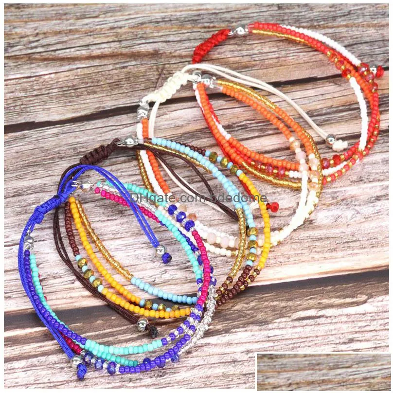 bohemian style handmade braided bracelets colorful beads string strands weave anklets bracelet for women men