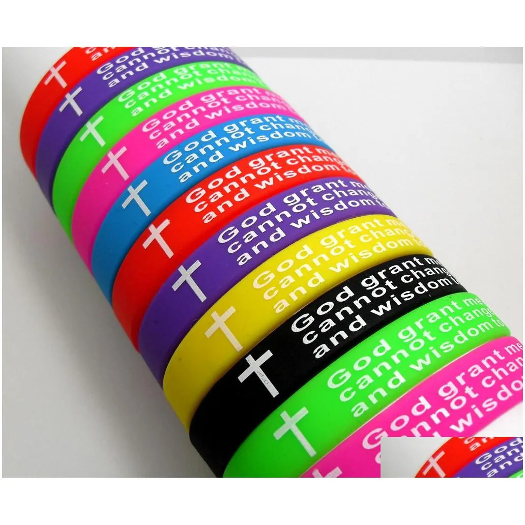 100pcs top mix serenity prayer bracelets bible cross color wristbands wholesale christian jesus jewelry lots