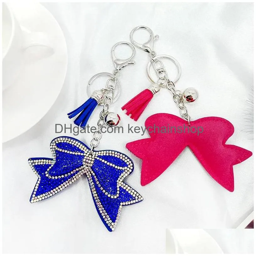 creative gift korean flannel rhinestone bow keychain  tassel bag accessories car pendant key rings