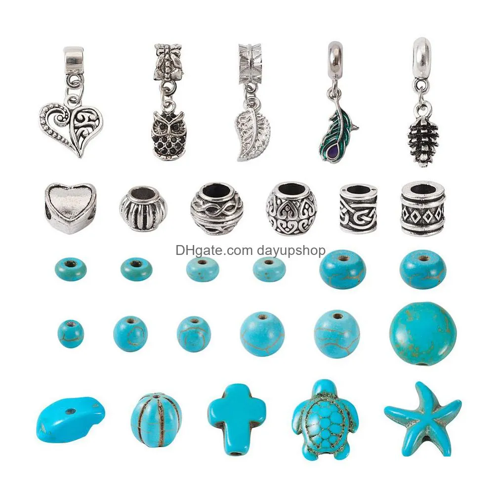 acrylic plastic lucite diy jewelry making kit synthetic turquoise beads starfish feather tortoise shape alloy european beads charms for diy bracelet