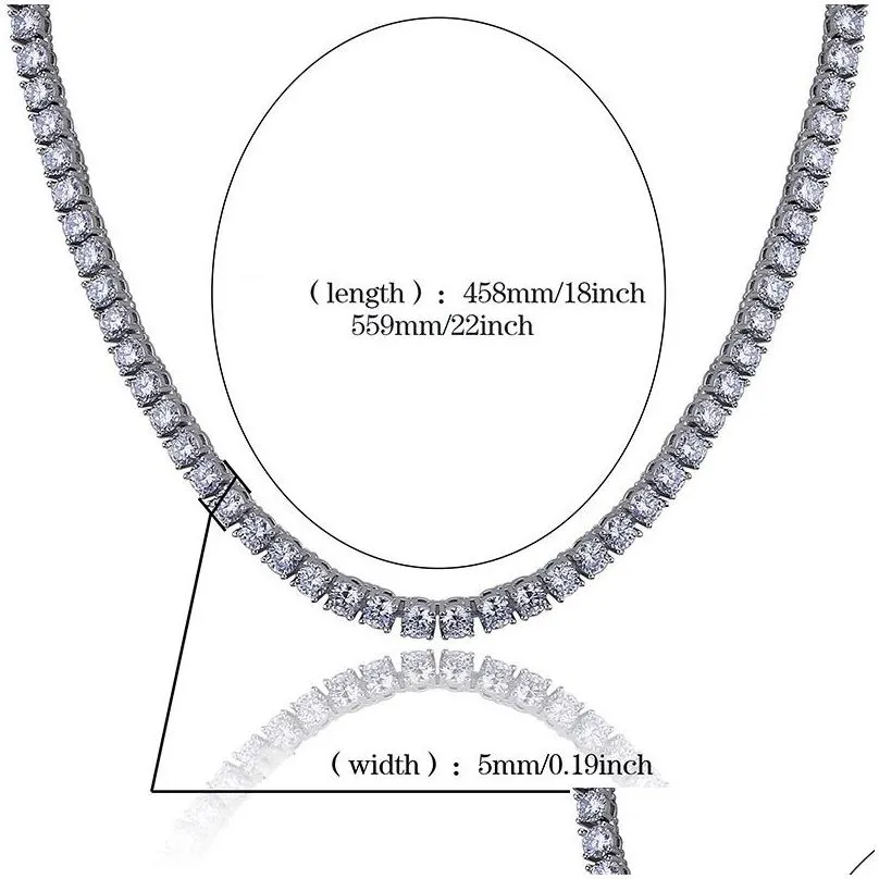 3 5mm Iced Out Tennis Necklaces AAA Cubic Zirconia Copper Diamond Designer 1 Row Fashion Hip Hop Jewelry for Men Women 18K Gold Silver Couples Love Bling Chains