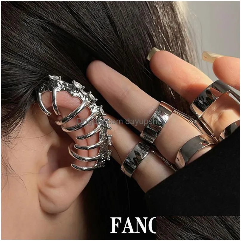 ear cuff ear clip earring spine bone rhinestones hollow punk hip hop no piercing unsex ear jewelry for women men 230214