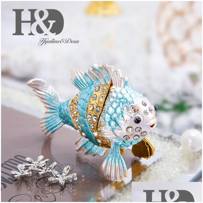 h d hand painted enamel animal figurine crystal jeweled hinged trinket boxes decorative jewelry box collectible christmas gift 201128