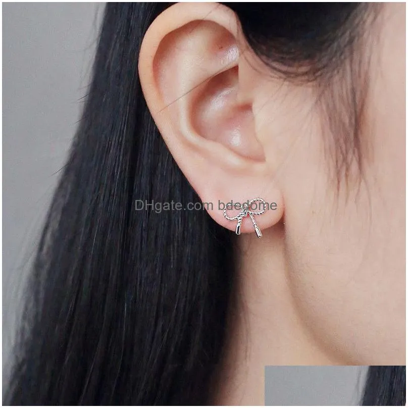 small pearl earrings korean temperament sweet bow small ear studs creative female personality braided fashion earrings