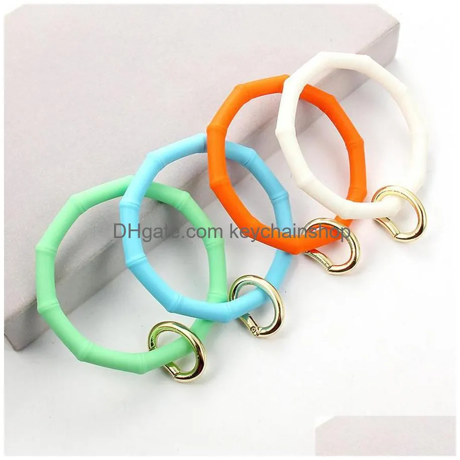 10 colors silicone wristlet keychain bracelet bangle keyring large circle bamboo sports bracelet women girls