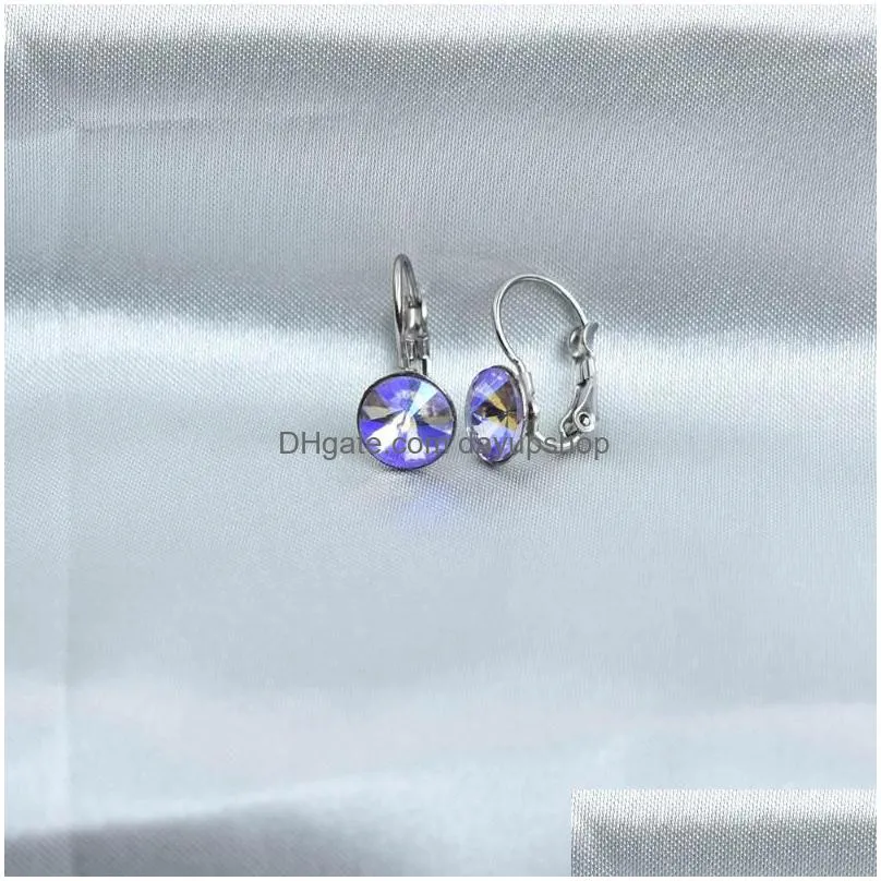 dangle earrings 8mm multicolored round crystal drop stainless steel earring wedding party geometric jewelry blue earings bijoux