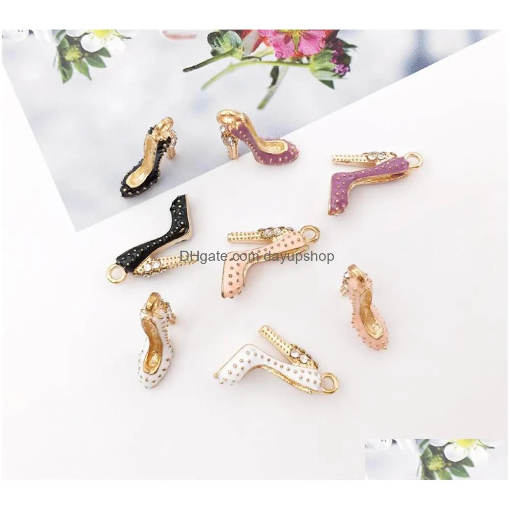 20pc/lot 15x17mm rhinestones high heel shoe pendant hang charms diy jewelrys fit for bracelet necklace making