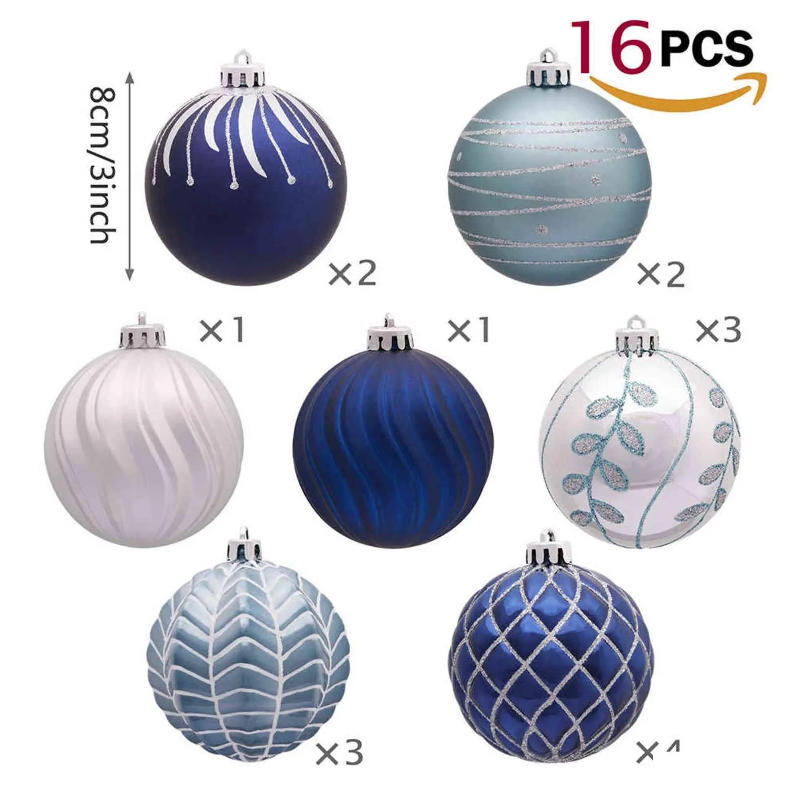 valery madelyn 16pcs 8cm christmas ball ornament red white christmas tree hanging bauble decorations pendant for home year 211109