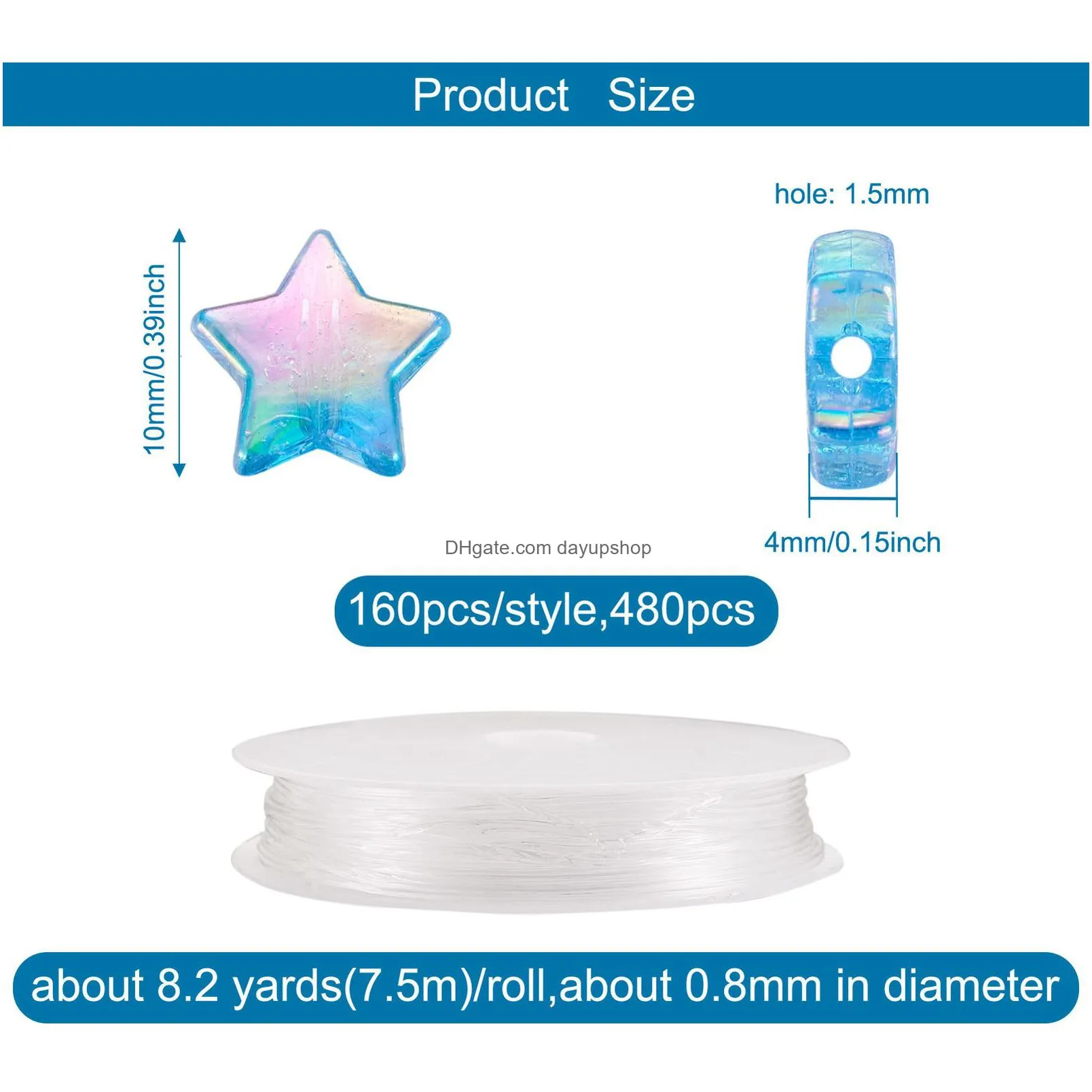 acrylic plastic lucite 480pcs star transparent acrylic beads with clear elastic crystal cord for diy children`s day stretch bracelet jewelry making kit