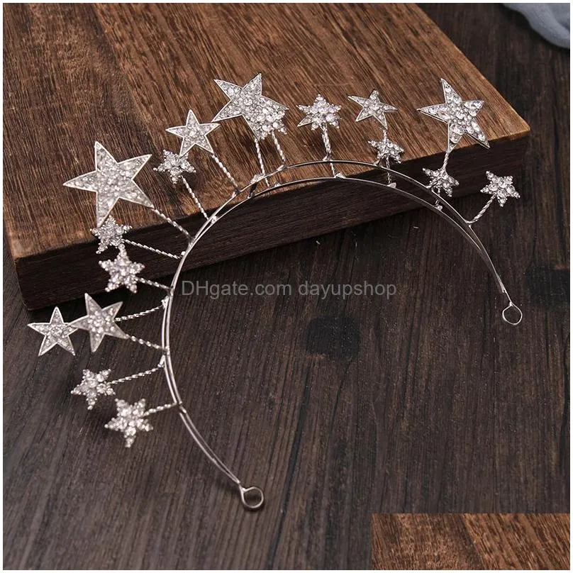 wedding hair jewelry trendy silver color tiaras and crowns stars princess queen diadems bride wedding hair accessories hairbands jewelry