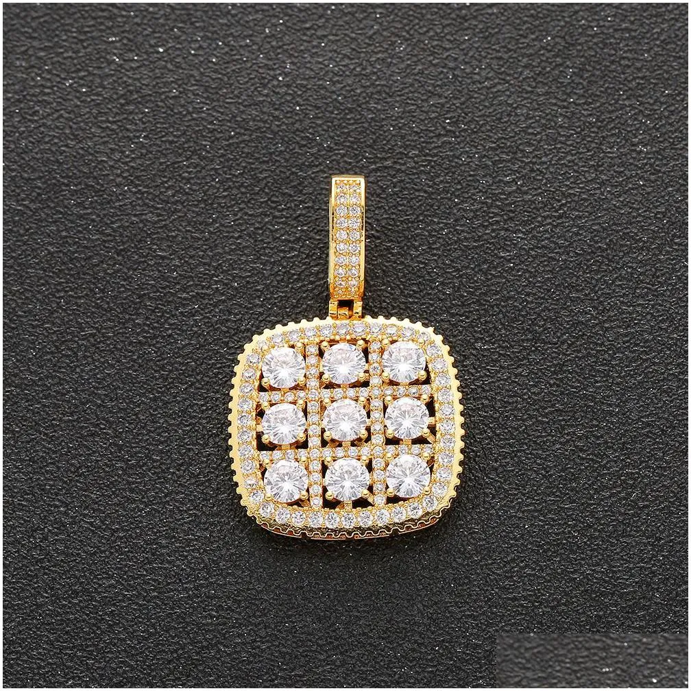 shiny solitaire square military army cluster pendant necklace chain gold silver cubic zirconia men hip hop jewelry for gift