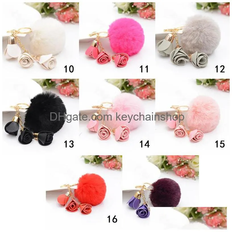 cute pompom car keychain for women men fur ball key ring holder pendant fashion key chain charm bag jewelry gift
