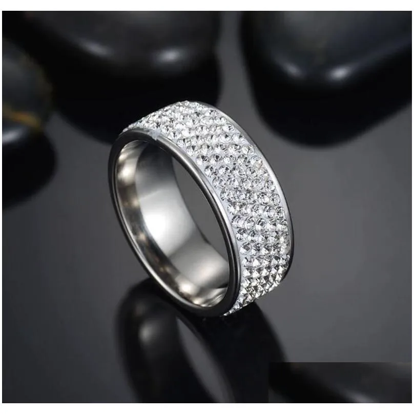 20pcs gold silver quality comfort-fit 5 rows zircon stainless steel cz wedding rings for men and women wholesale wedding engagement