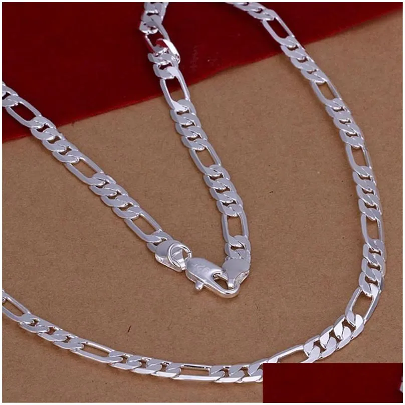 Earrings & Necklace Pure Silver 925 Jewelery Sets For Men 4mm Figaro Chain Bracelet & Man`s Jewelry 2pcs Accesories Party GiftsEarri