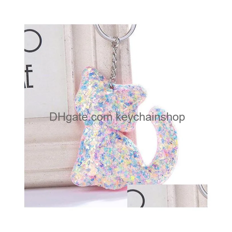 cute car keychains for women men glitter sequins key ring holder fashion key chains charm bag accessories jewelry