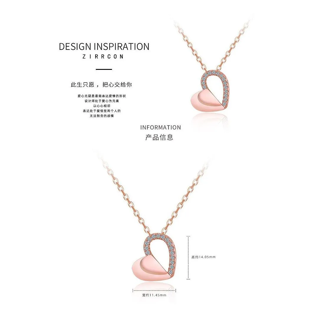 fashion double layer heart clear cz necklace silver chain necklace for women fine jewelry wedding gift