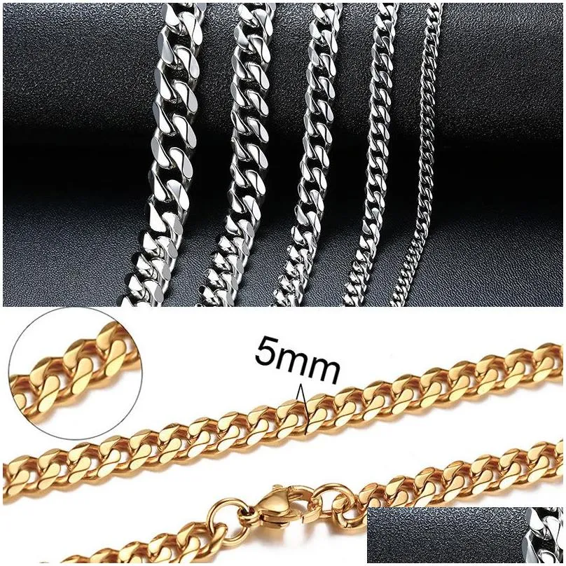 cuban chain necklace for men women basic punk stainless steel curb link chain chokers vintage gold tone solid metal collar