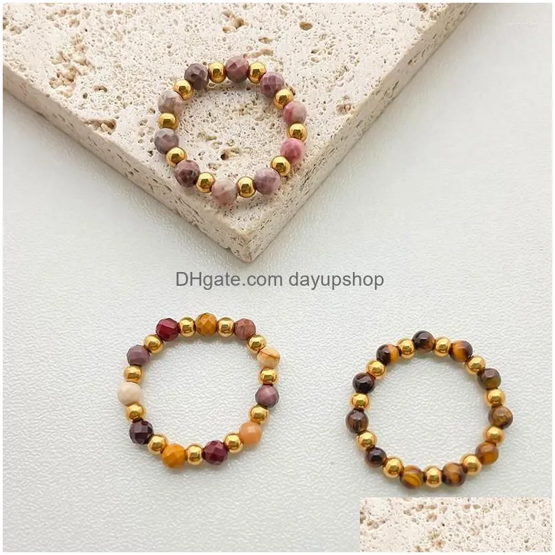 cluster rings momiji 3mm mixed color natural stone for women stainless steel bead elastic rope bohemian fashion jewelry gifts