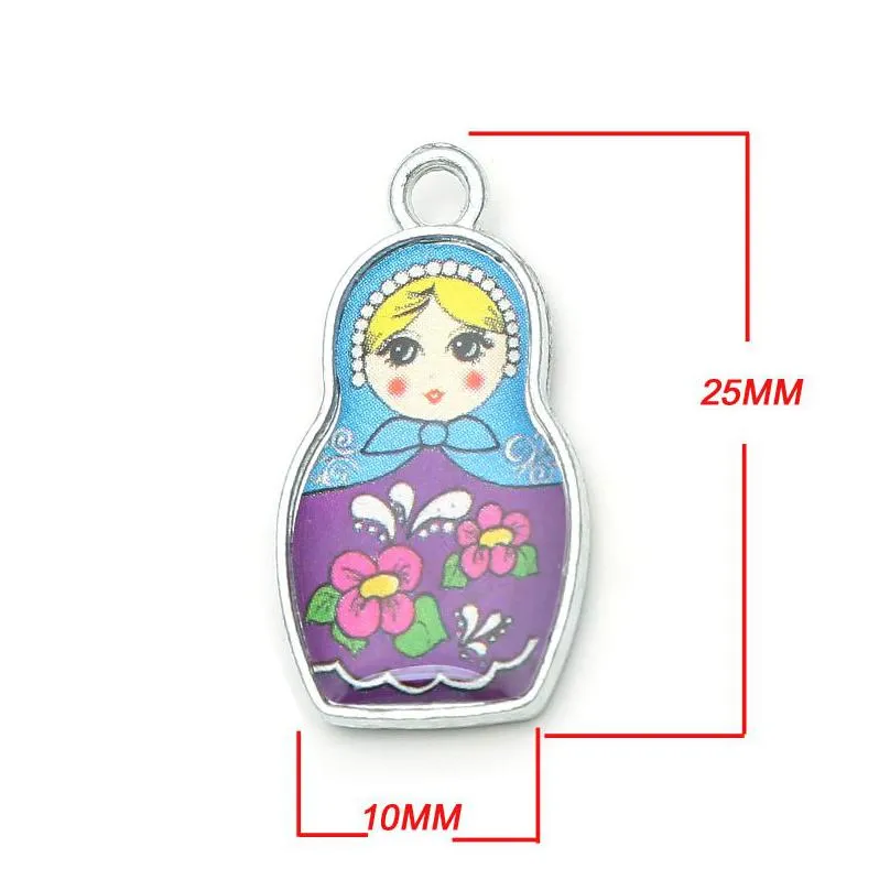 whole salewholesale 4 mixed color both 2 sides enamel matryoshk russian doll charm pendants for jewelry making