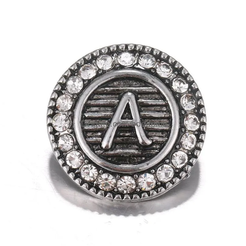 wholesale snap button jewelry letter a to z metal ginger rhinestone round circle charms fits 18mm noosa chunk snaps bracelets